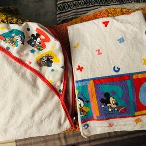 Vintage Disney Mickey Mouse Towel Set with Red Trim
